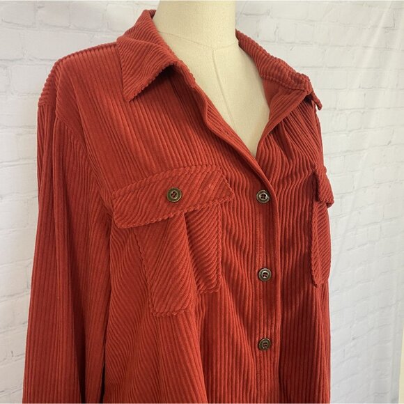 Alfred Dunner L Ribbed Super Soft Red Orange Button Up Shirt Jacket Shacket - Picture 4 of 9